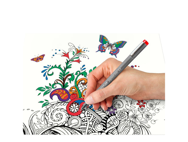 STAEDTLER pigment liner 308 used for detailed drawing and colouring illustration with fine line precision