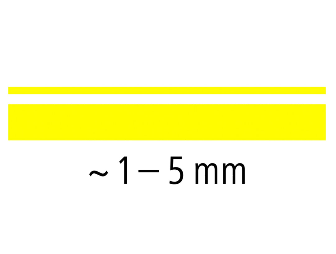 STAEDTLER Textsurfer Classic 364 highlighter line variation chart showing approx 1–5 mm highlighting thickness