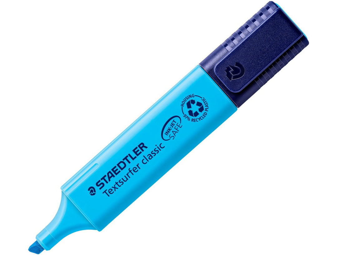 STAEDTLER Textsurfer Classic 364 blue highlighter chisel tip marker with cap on