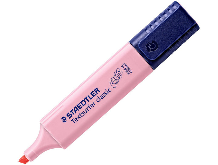 STAEDTLER Textsurfer pastel pink highlighter chisel tip marker with cap on