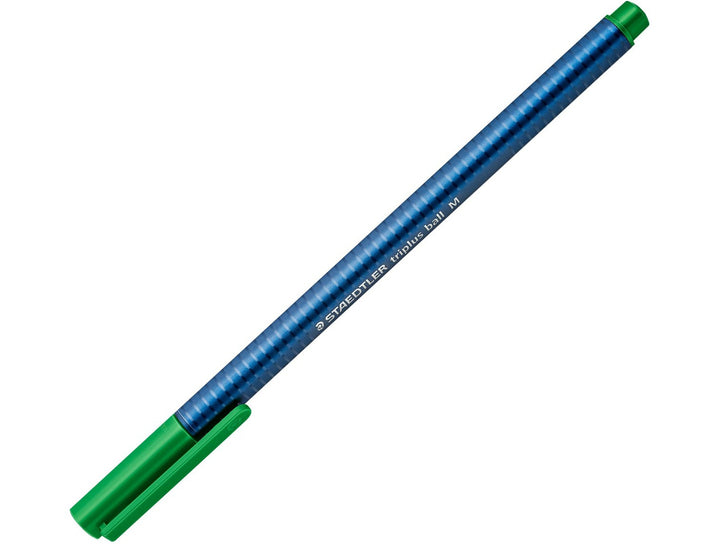 STAEDTLER Triplus Ball 437 green ballpoint pen with cap posted and triangular barrel for comfortable writing