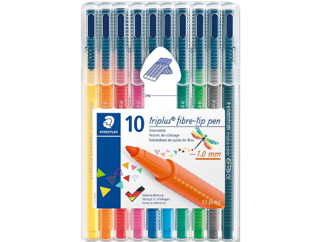 STAEDTLER Triplus Color 323 fibre-tip pens 10 pack assorted colours with approx 1.0 mm line in retail packaging