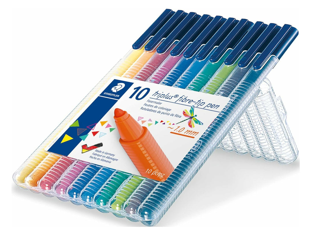 STAEDTLER Triplus Color 323 fibre-tip pens 10 pack assorted colours with 1.0 mm line width in transparent case