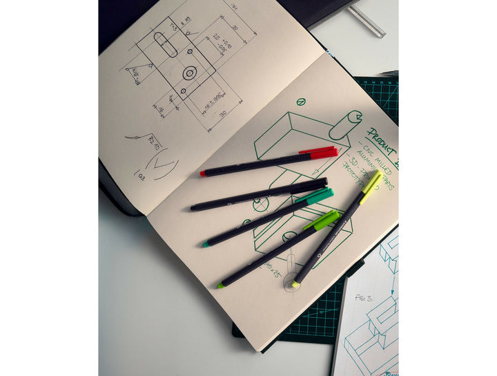 STAEDTLER Triplus Fineliner 334 triangular fineliner pens used for sketching, technical drawing and creative design work