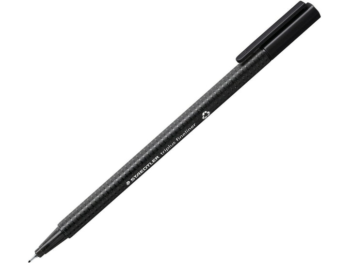 STAEDTLER Triplus Fineliner 334 black fine tip writing pen with ergonomic triangular barrel and cap on