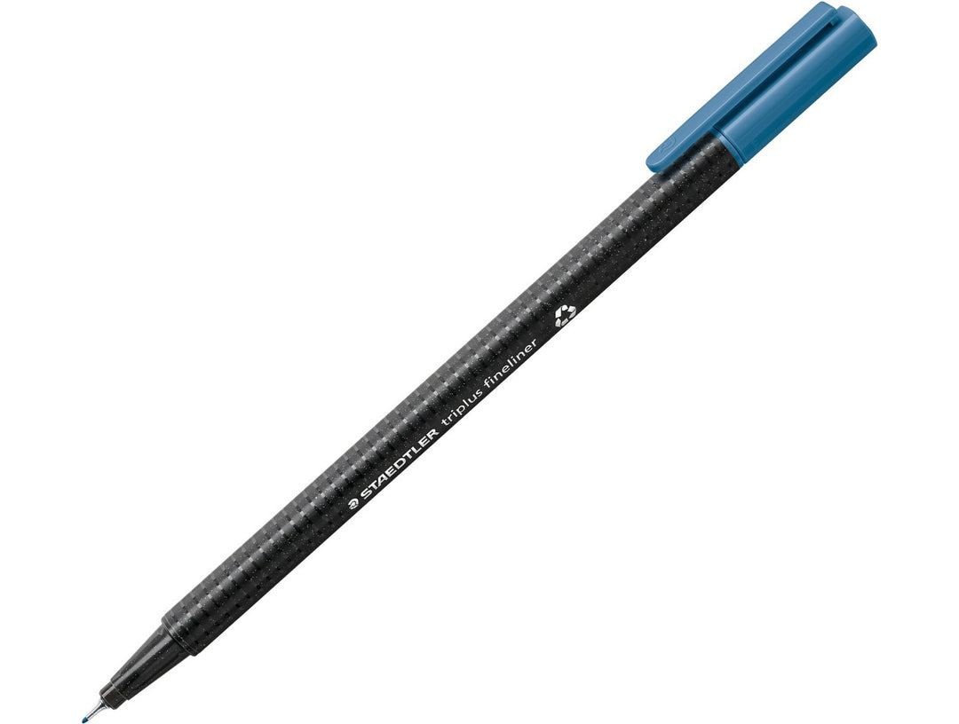 STAEDTLER Triplus Fineliner 334 delft blue fine tip writing pen with ergonomic triangular barrel and cap on