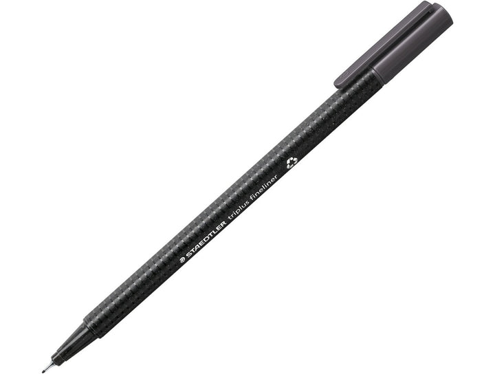 STAEDTLER Triplus Fineliner 334 grey fine tip writing pen with ergonomic triangular barrel and cap on
