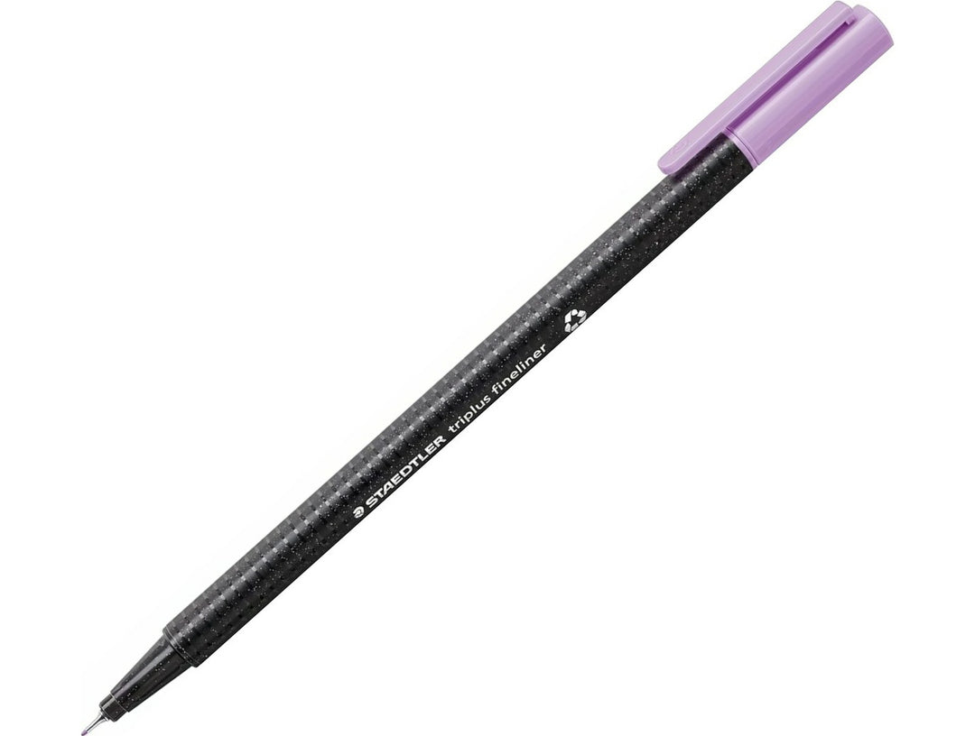 STAEDTLER Triplus Fineliner 334 lavender fine tip writing pen with ergonomic triangular barrel and cap on