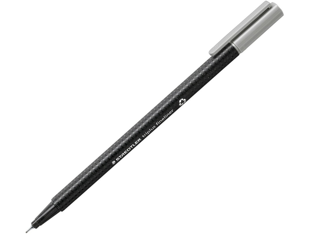 STAEDTLER Triplus Fineliner 334 light grey fine tip writing pen with ergonomic triangular barrel and cap on