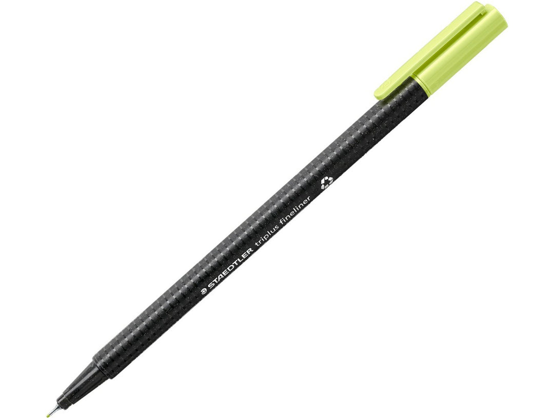 STAEDTLER Triplus Fineliner 334 lime green fine tip writing pen with ergonomic triangular barrel and cap on