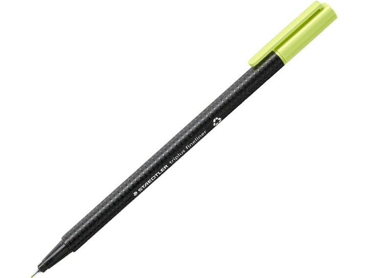STAEDTLER Triplus Fineliner 334 lime green fine tip writing pen with ergonomic triangular barrel and cap on