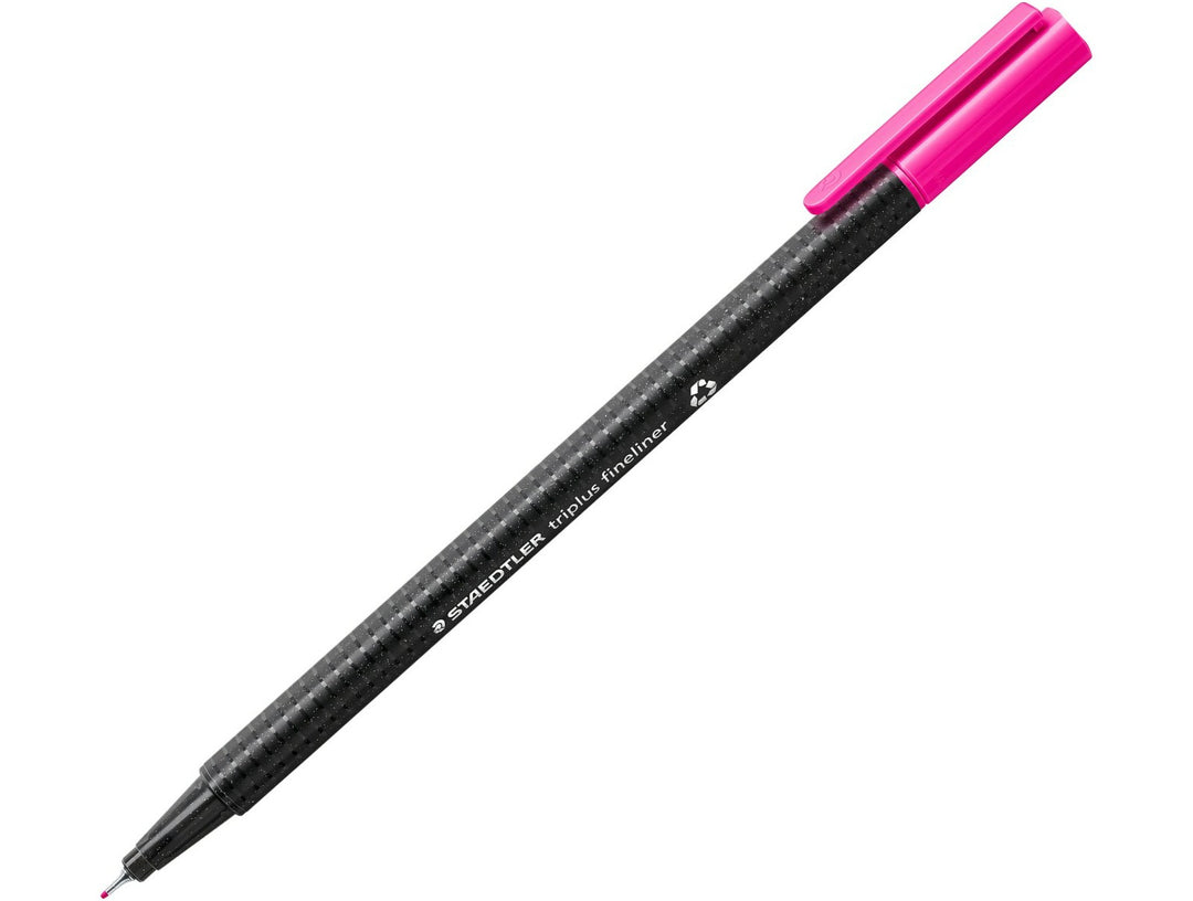 STAEDTLER Triplus Fineliner 334 magenta fine tip writing pen with ergonomic triangular barrel and cap on