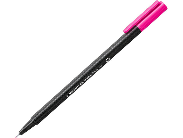STAEDTLER Triplus Fineliner 334 magenta fine tip writing pen with ergonomic triangular barrel and cap on