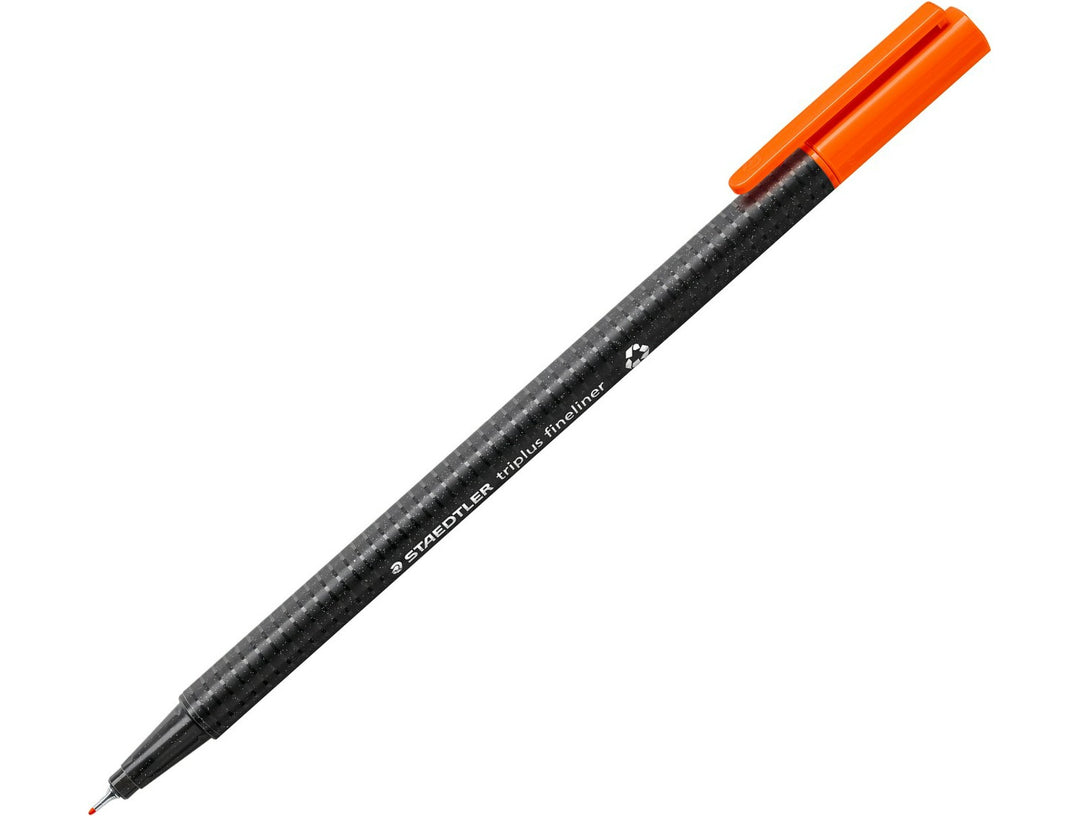 STAEDTLER Triplus Fineliner 334 orange fine tip writing pen with ergonomic triangular barrel and cap on