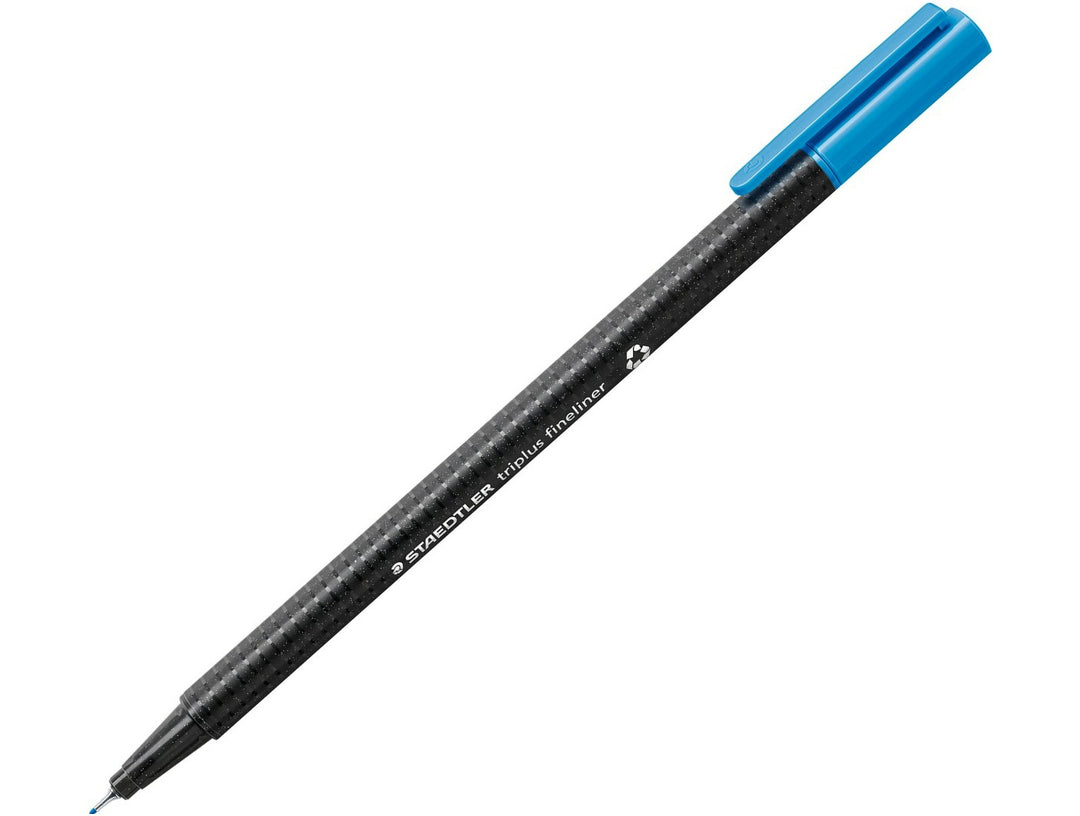 STAEDTLER Triplus Fineliner 334 pale blue fine tip writing pen with ergonomic triangular barrel and cap on