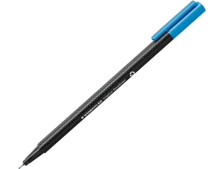 STAEDTLER Triplus Fineliner 334 pale blue fine tip writing pen with ergonomic triangular barrel and cap on