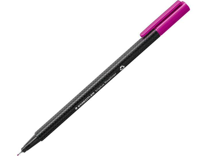 STAEDTLER Triplus Fineliner 334 red violet fine tip writing pen with ergonomic triangular barrel and cap on