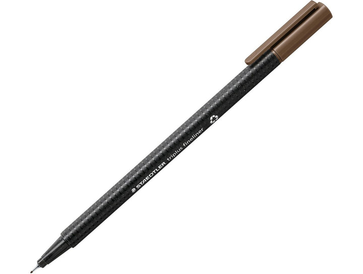 STAEDTLER Triplus Fineliner 334 tobacco brown fine tip writing pen with ergonomic triangular barrel and cap on