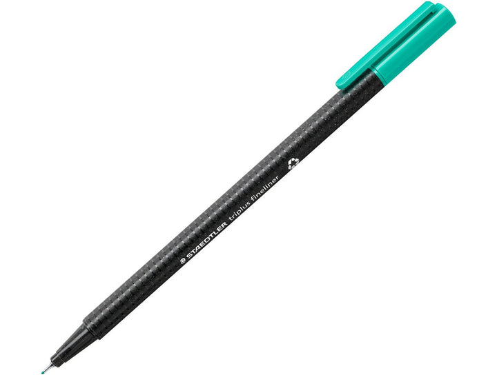 STAEDTLER Triplus Fineliner 334 turquoise fine tip writing pen with ergonomic triangular barrel and cap on