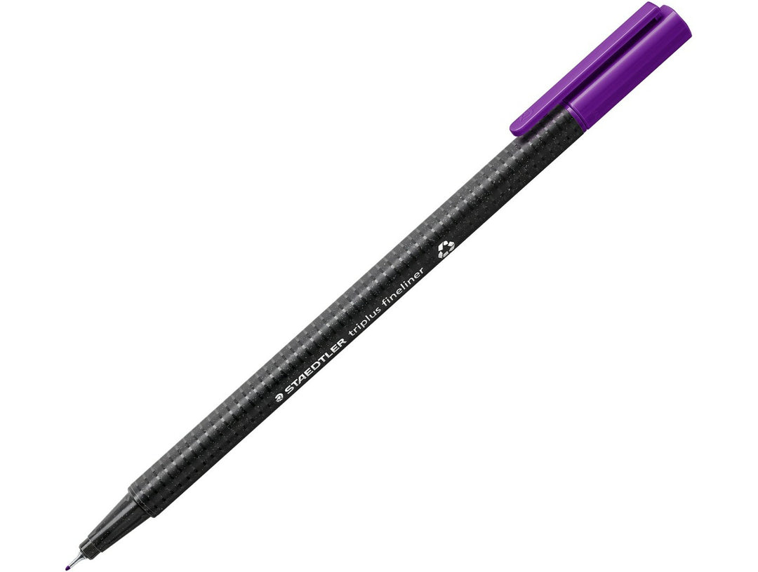 STAEDTLER Triplus Fineliner 334 violet fine tip writing pen with ergonomic triangular barrel and cap on