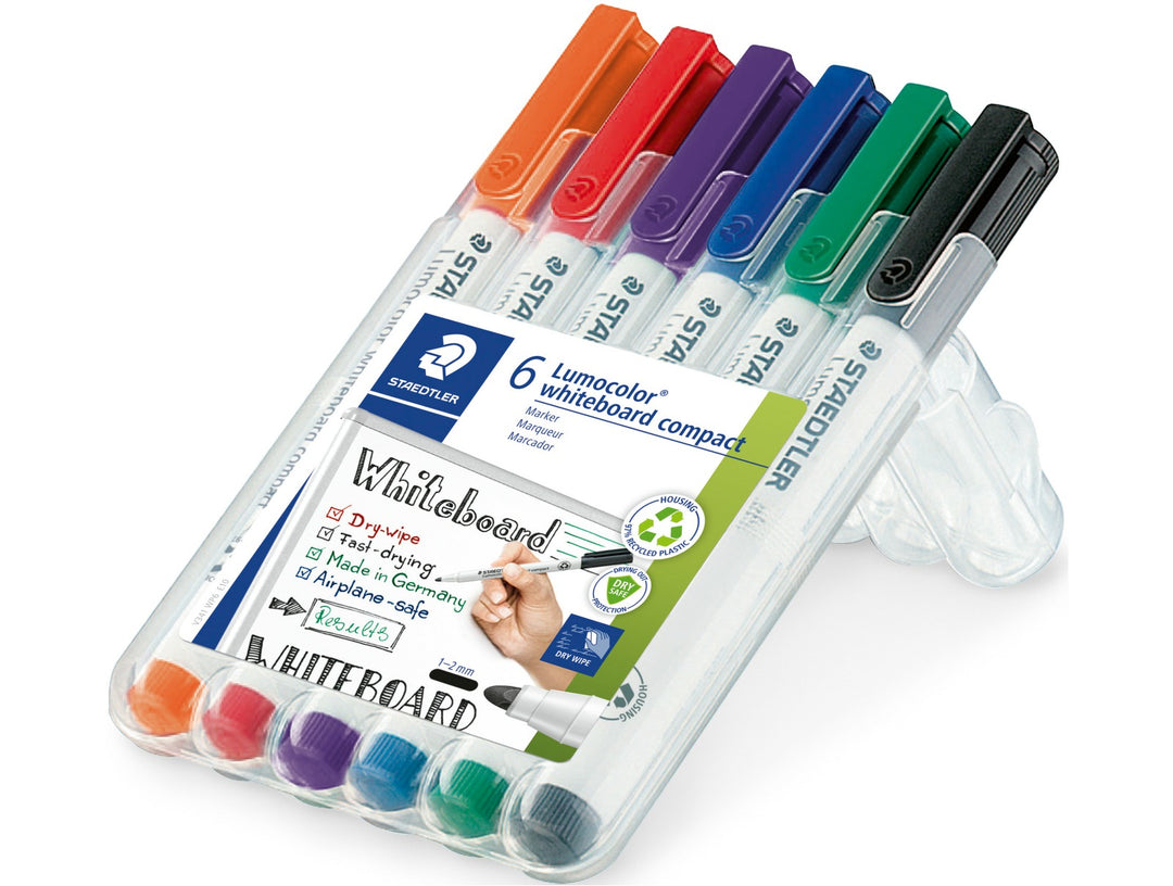 STAEDTLER Lumocolor 341 whiteboard marker set assorted colours pack of 6 in wallet packaging