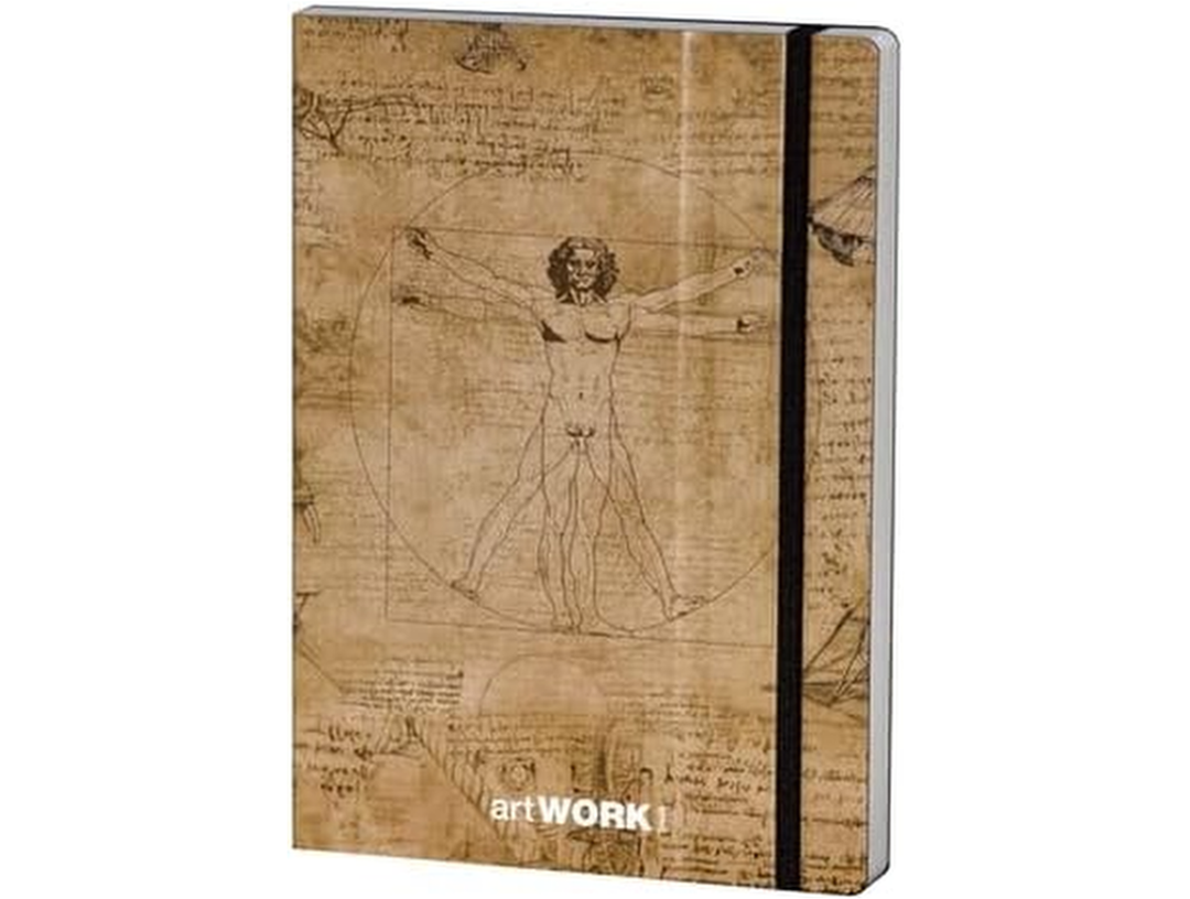 Stifflex Artwork Book Leonardo large sketchbook with Vitruvian Man design cover and elastic closure band