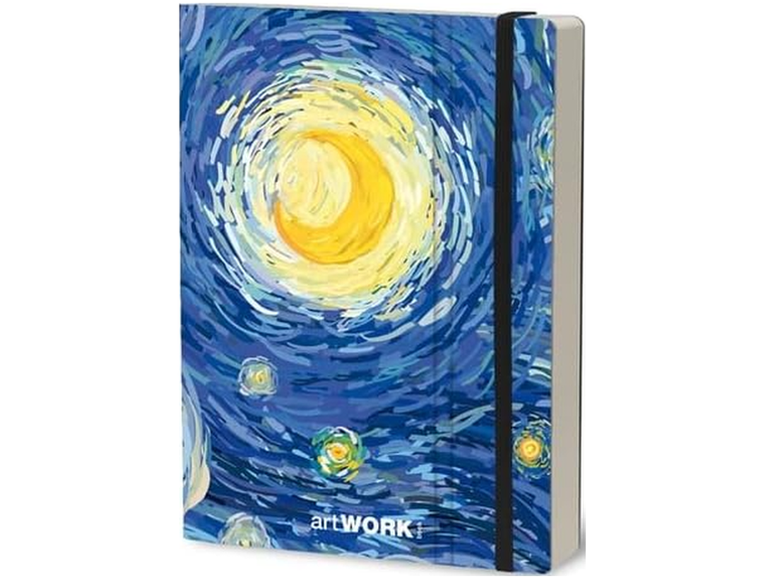 Stifflex Artwork Book Van Gogh large sketchbook with swirling night sky inspired cover design and black elastic closure band