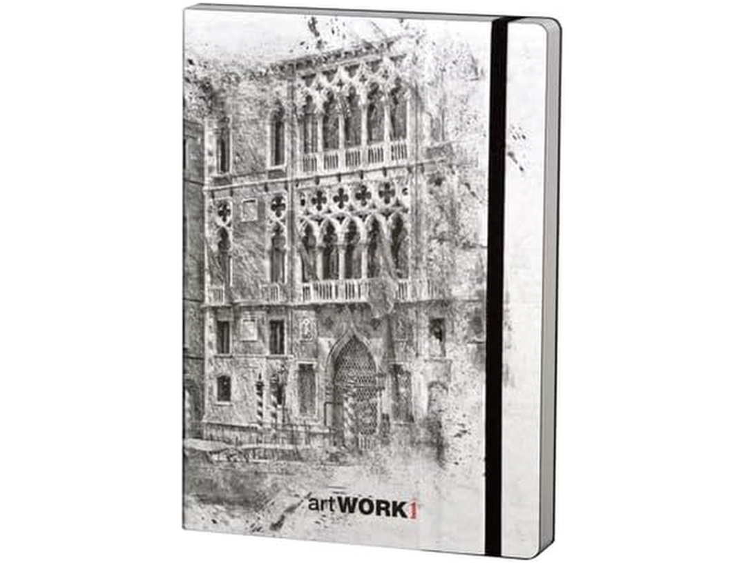Stifflex Artwork Book Venice large sketchbook with monochrome Venice architecture illustration cover and black elastic closure band