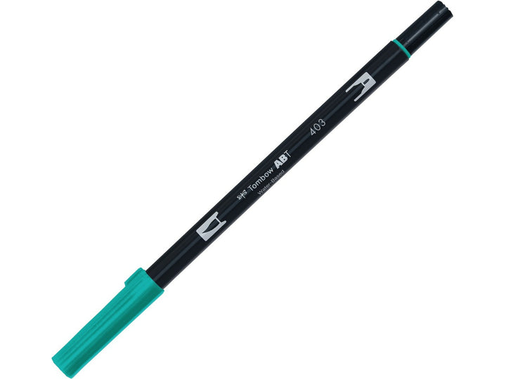 Tombow ABT Dual Brush Pen in Bright Blue (403) with dual-tip design, featuring a flexible brush tip and fine bullet tip for hand lettering, illustration, colouring, journaling and watercolour-style effects.