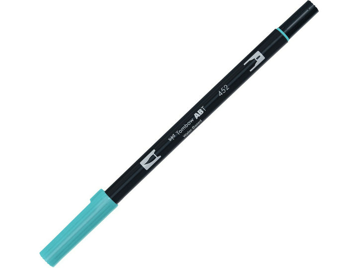 Tombow ABT Dual Brush Pen in Process Blue (452) with dual-tip design, featuring a flexible brush tip and fine bullet tip for hand lettering, illustration, colouring, journaling and watercolour-style effects.