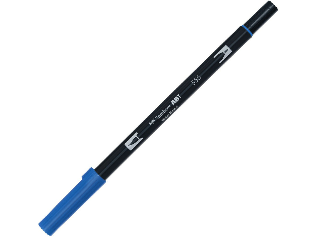 Tombow ABT Dual Brush Pen in Ultramarine (555) with dual-tip design, featuring a flexible brush tip and fine bullet tip for hand lettering, illustration, colouring and watercolour-style effects.