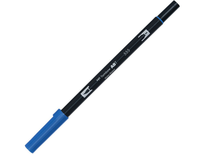 Tombow ABT Dual Brush Pen in Ultramarine (555) with dual-tip design, featuring a flexible brush tip and fine bullet tip for hand lettering, illustration, colouring and watercolour-style effects.