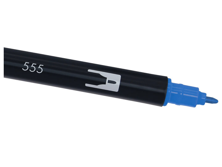 Close-up of the fine bullet tip on a Tombow ABT Dual Brush Pen in Ultramarine (555), designed for precise lines, outlines, lettering details, graphics and illustration work.
