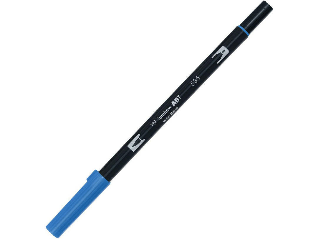 Tombow ABT Dual Brush Pen in Cobalt Blue (535) with dual-tip design, featuring a flexible brush tip and fine bullet tip for hand lettering, illustration, colouring, journaling and watercolour-style effects.