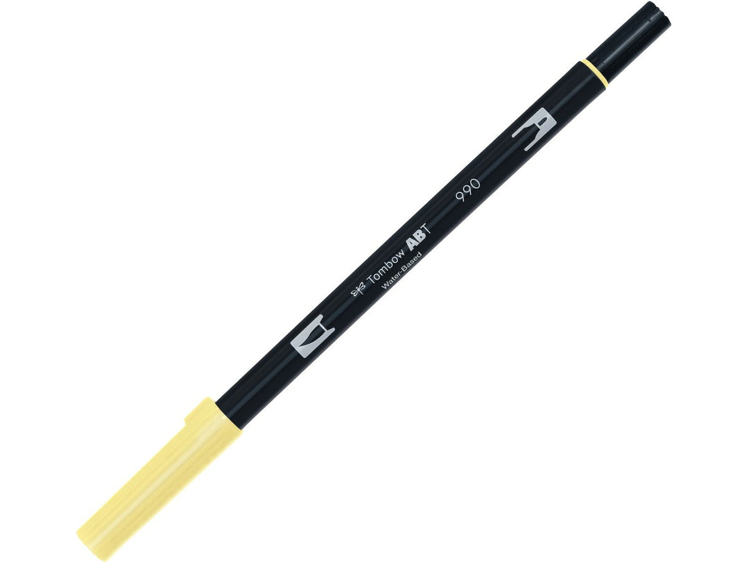 Tombow ABT Dual Brush Pen in Light Sand (990) with dual-tip design, featuring a flexible brush tip and fine bullet tip for portrait illustration, colouring, hand lettering and watercolour-style effects.