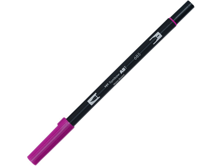 Tombow ABT Dual Brush Pen in Deep Magenta (685) with dual-tip design, featuring a flexible brush tip and fine bullet tip for hand lettering, illustration, colouring and watercolour-style effects.