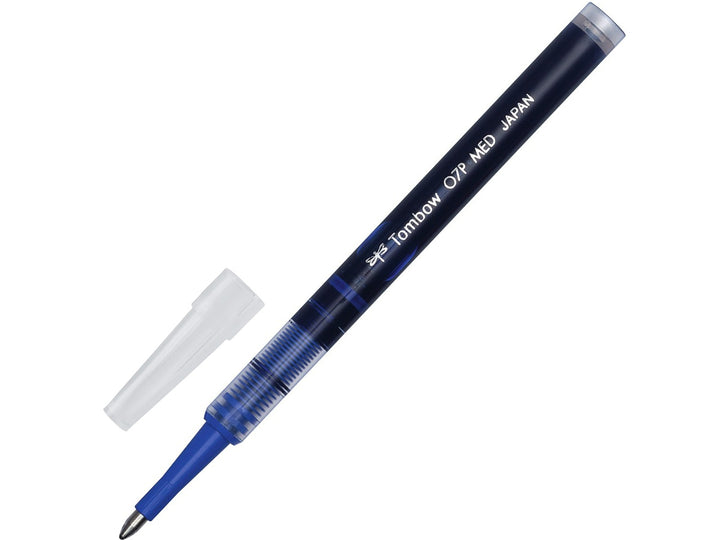 Tombow BK-LP rollerball pen refill with 0.7mm medium tip, blue pigment ink and protective tip seal for compatible Tombow rollerball pens