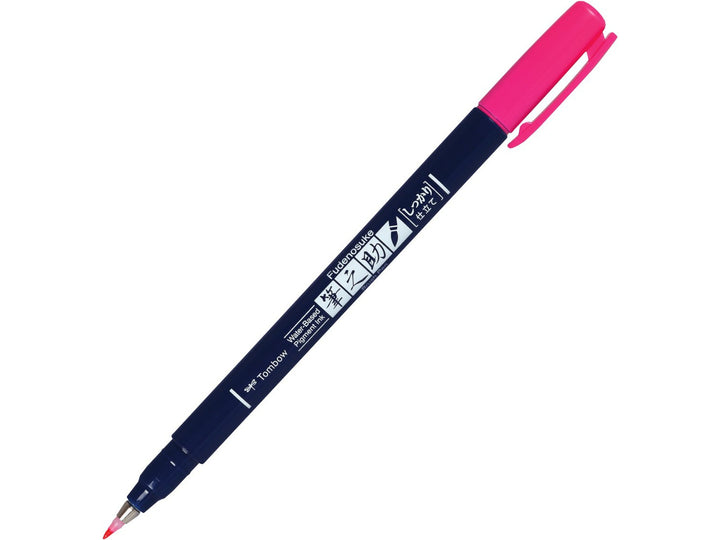 Tombow Fudenosuke pink brush pen with firm elastic brush tip and water-based pigment ink for hand lettering, calligraphy, illustration and creative journaling