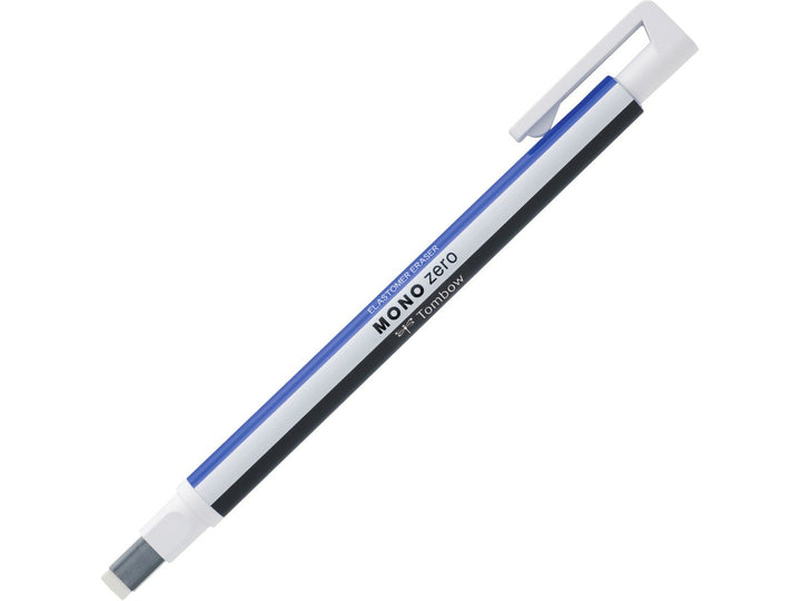 Tombow MONO Zero precision eraser with rectangular 2.5 x 5mm eraser tip, slim pen-style barrel and push-button mechanism for precise and clean erasing