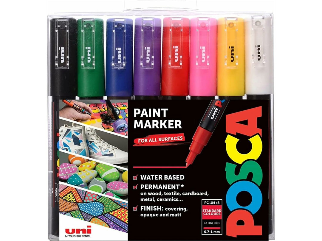 uni POSCA PC-1M Extra-Fine Paint Markers Assorted Set of 8 in retail pack