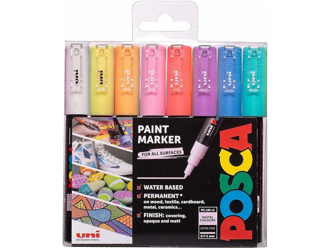 uni POSCA PC-1M Extra-Fine Paint Markers Pastel Set of 8 in retail pack