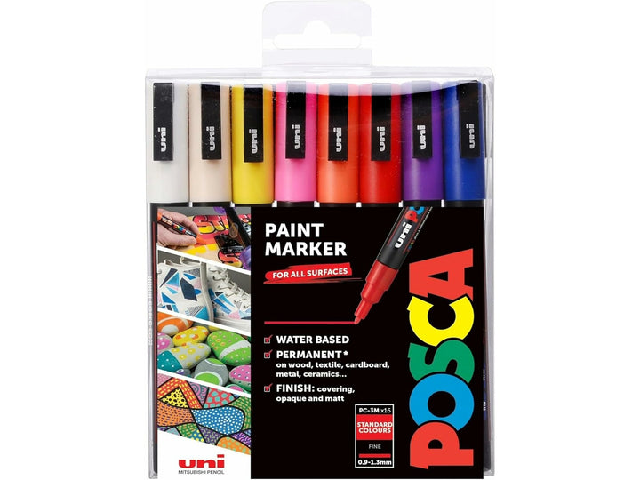 uni POSCA PC-3M Fine Paint Markers Assorted Set of 16 in retail pack