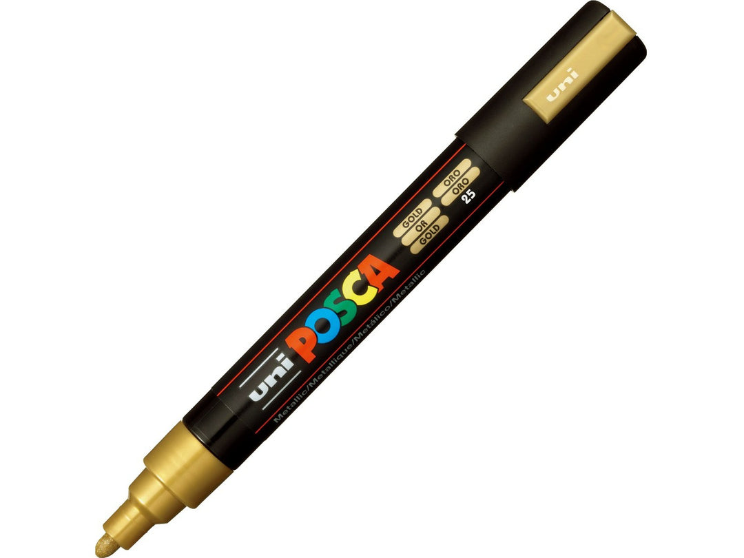 uni POSCA PC-5M Medium Gold Paint Marker with 1.8–2.5mm bullet tip and cap