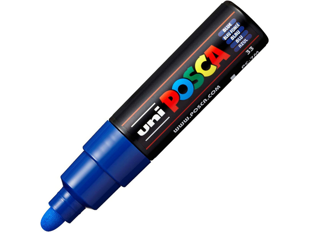 uni POSCA PC-7M Blue large bullet tip paint marker uncapped