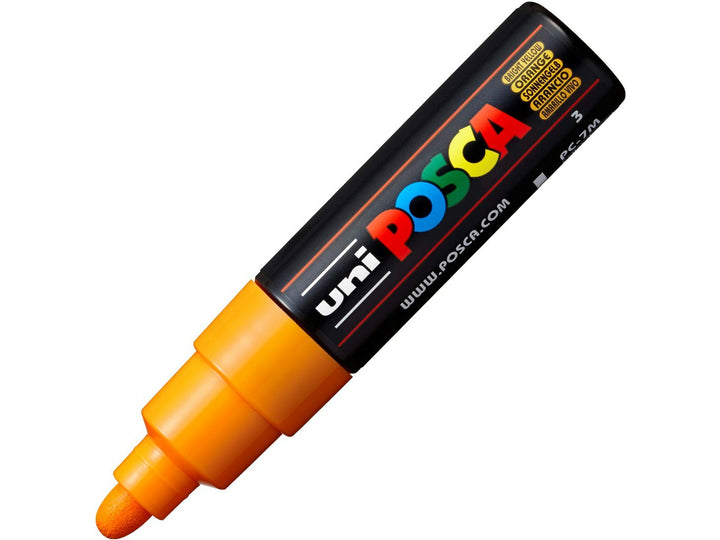 uni POSCA PC-7M Bright Yellow large bullet tip paint marker uncapped