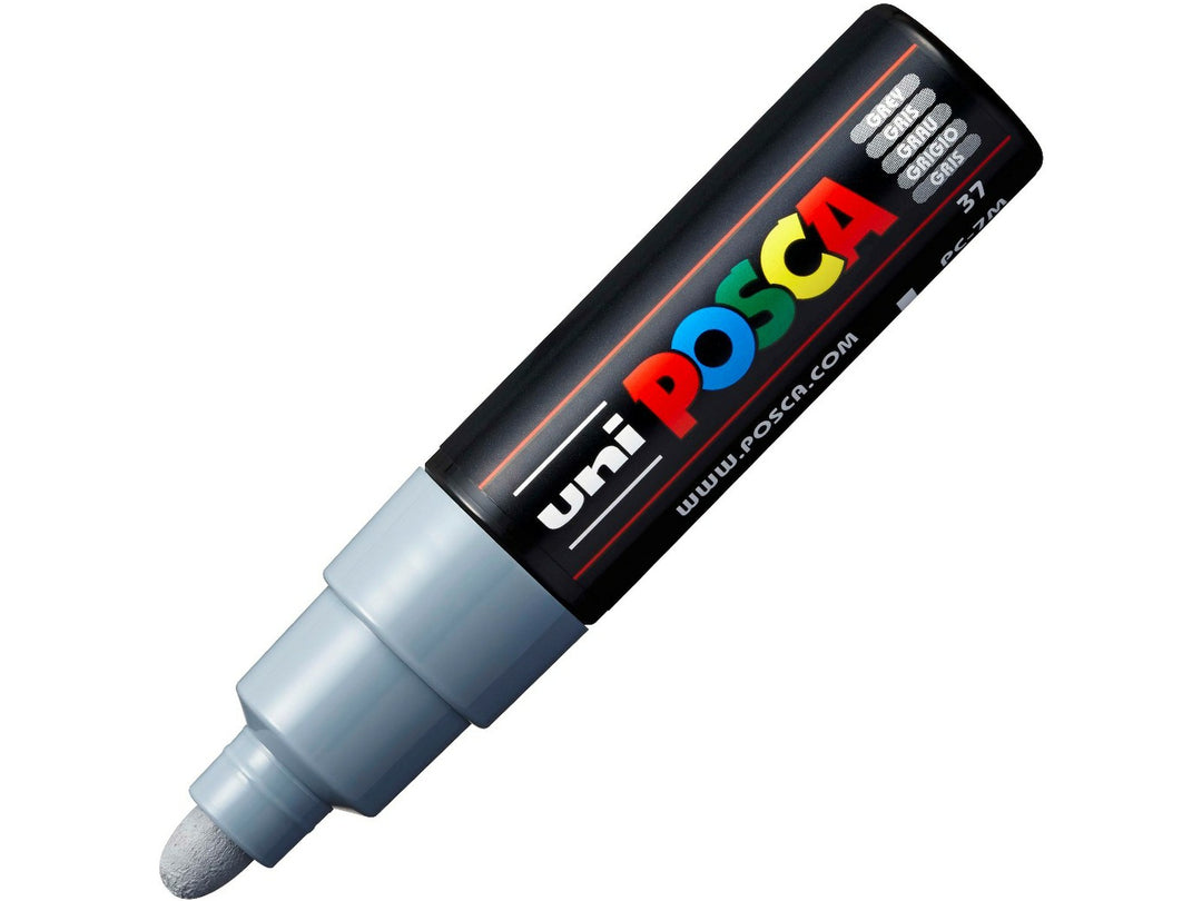 uni POSCA PC-7M Grey large bullet tip paint marker uncapped
