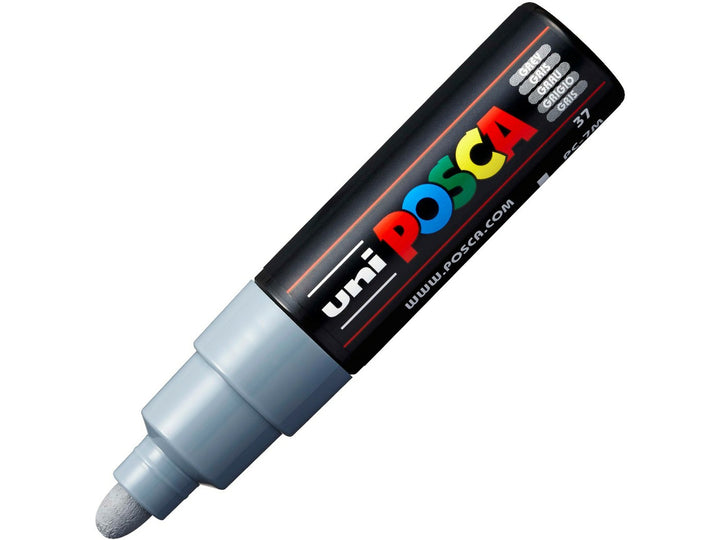 uni POSCA PC-7M Grey large bullet tip paint marker uncapped