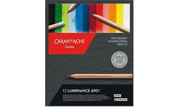 Caran d'Ache Luminance 6901 Professional Permanent Colour Pencil Box of 12 Assorted