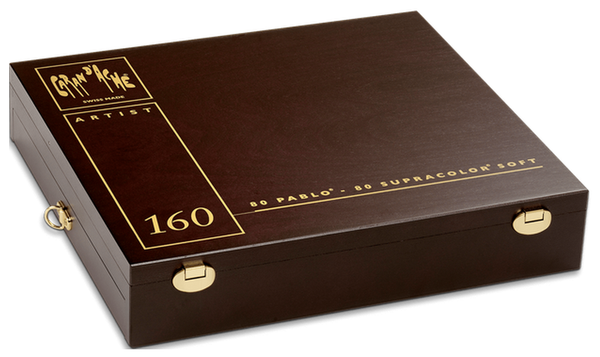 Caran d'Ache 80 Supracolor Soft & 80 Pablo Colour Pencils Wooden Gift Box Set - with FREE Caran d'Ache Drawing & Sketch Paper Pad (20 Sheets)