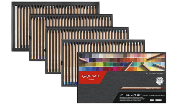 Caran d'Ache Luminance 6901 Professional Permanent Colour Pencil Box of 100 Assorted Coloured Pencils, 1 Pencil Blender + 1 Full Blender